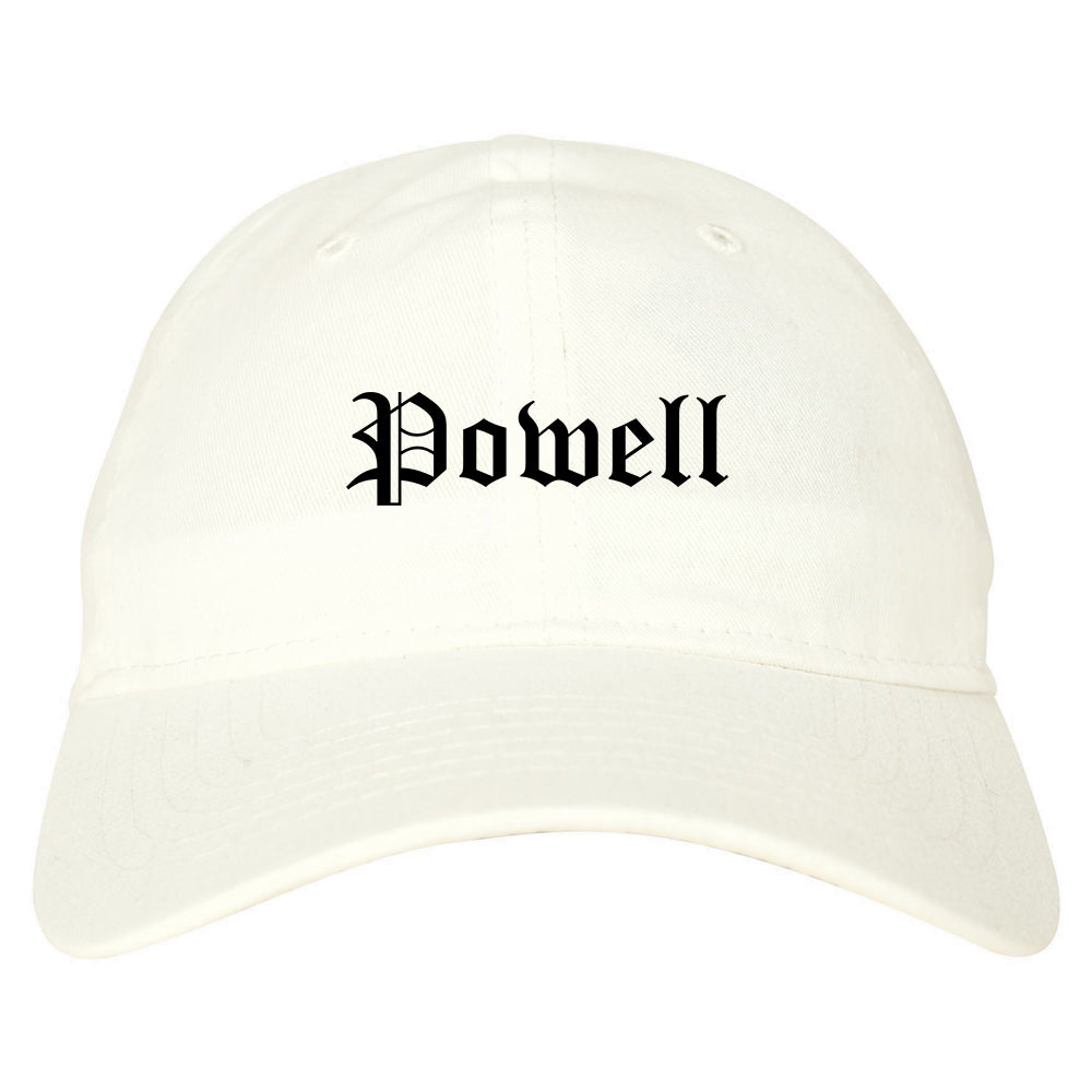 Powell Wyoming WY Old English Mens Dad Hat Baseball Cap White