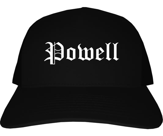 Powell Wyoming WY Old English Mens Trucker Hat Cap Black