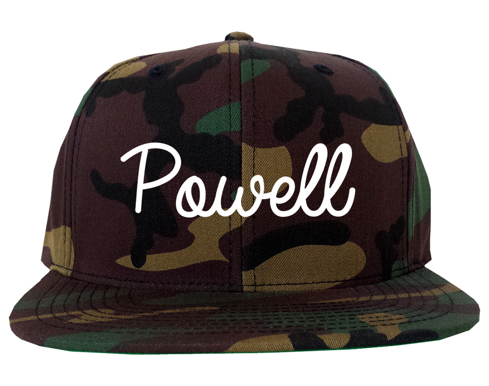 Powell Wyoming WY Script Mens Snapback Hat Army Camo