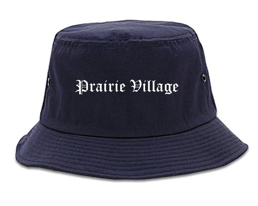 Prairie Village Kansas KS Old English Mens Bucket Hat Navy Blue