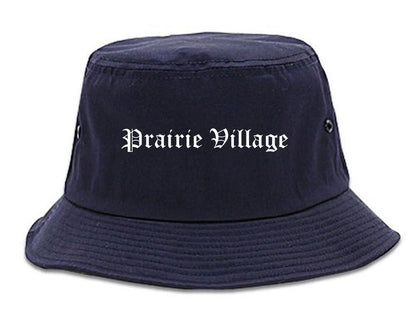 Prairie Village Kansas KS Old English Mens Bucket Hat Navy Blue