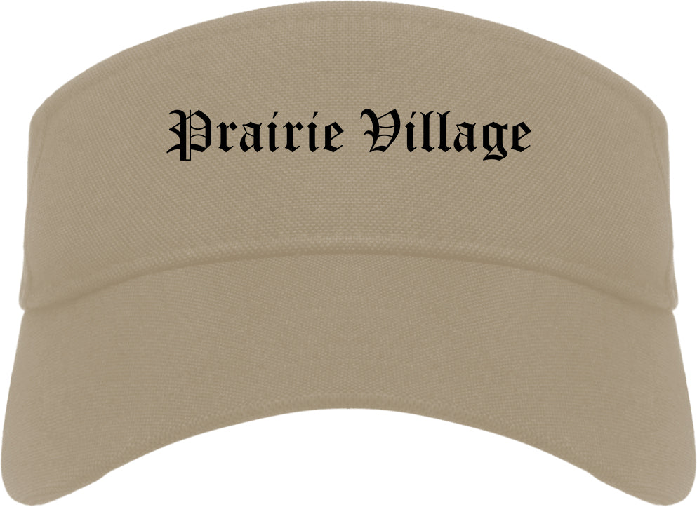 Prairie Village Kansas KS Old English Mens Visor Cap Hat Khaki