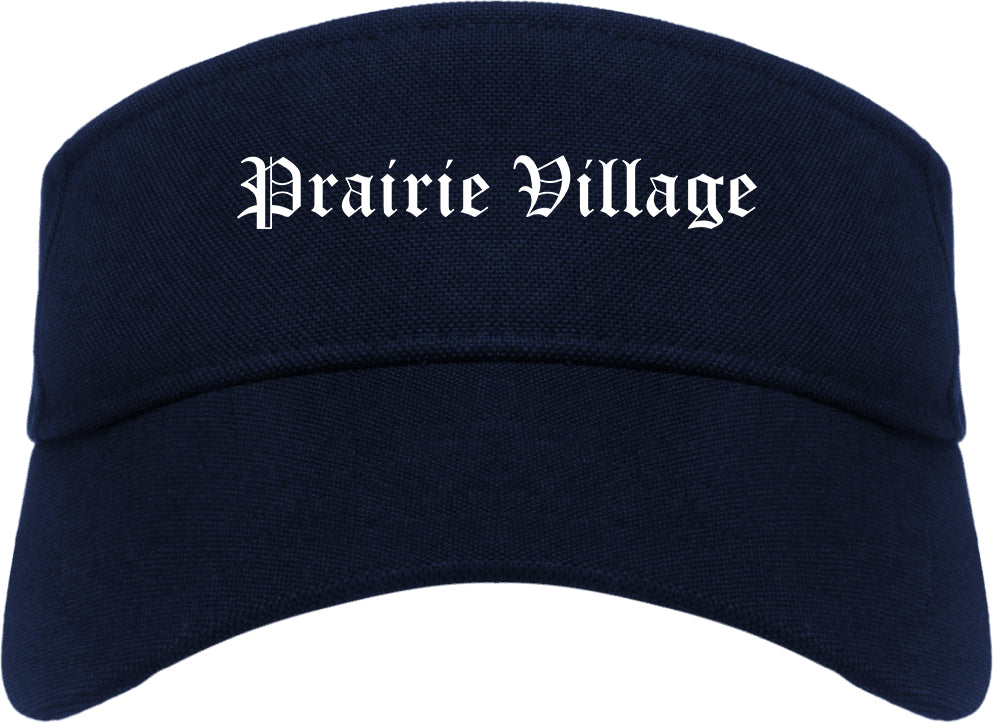 Prairie Village Kansas KS Old English Mens Visor Cap Hat Navy Blue
