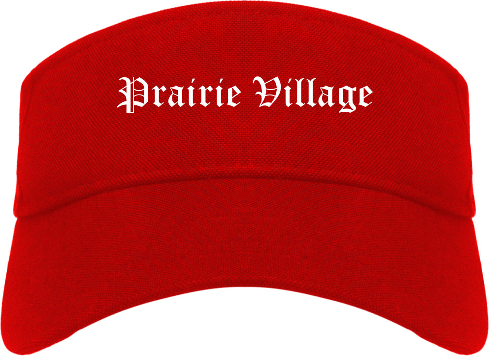 Prairie Village Kansas KS Old English Mens Visor Cap Hat Red