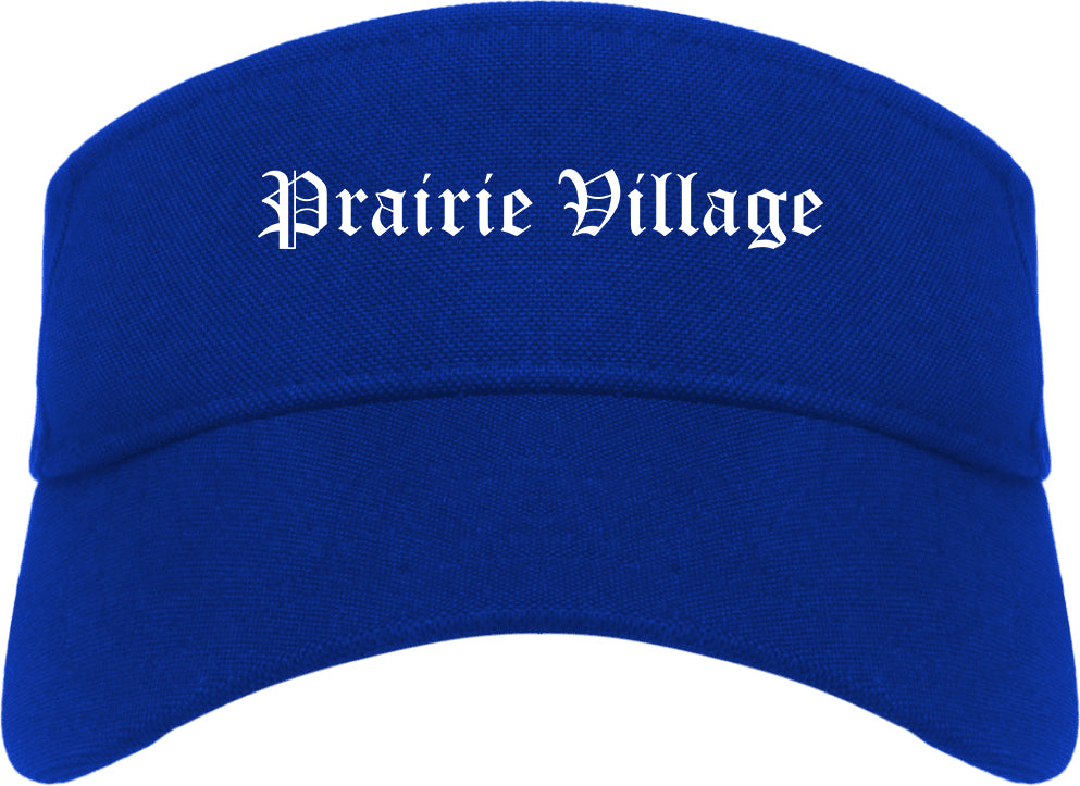 Prairie Village Kansas KS Old English Mens Visor Cap Hat Royal Blue