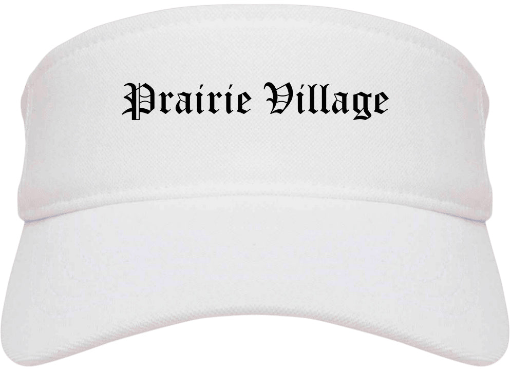 Prairie Village Kansas KS Old English Mens Visor Cap Hat White