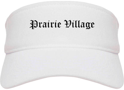 Prairie Village Kansas KS Old English Mens Visor Cap Hat White