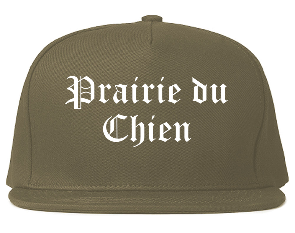 Prairie du Chien Wisconsin WI Old English Mens Snapback Hat Grey