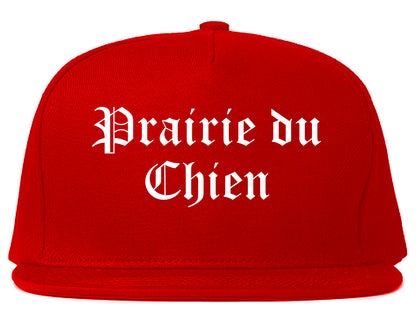 Prairie du Chien Wisconsin WI Old English Mens Snapback Hat Red