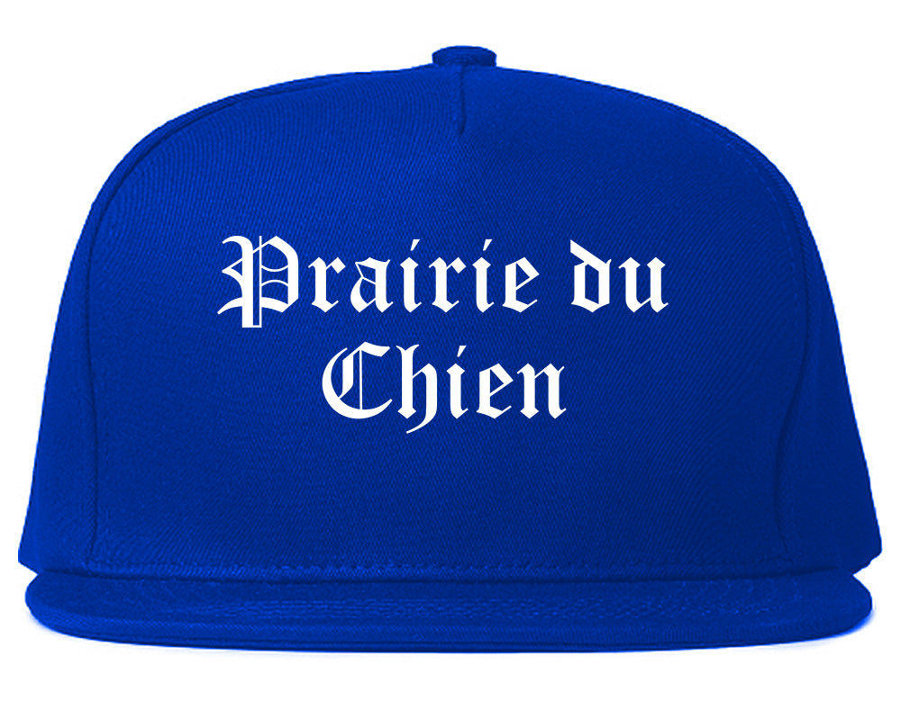 Prairie du Chien Wisconsin WI Old English Mens Snapback Hat Royal Blue