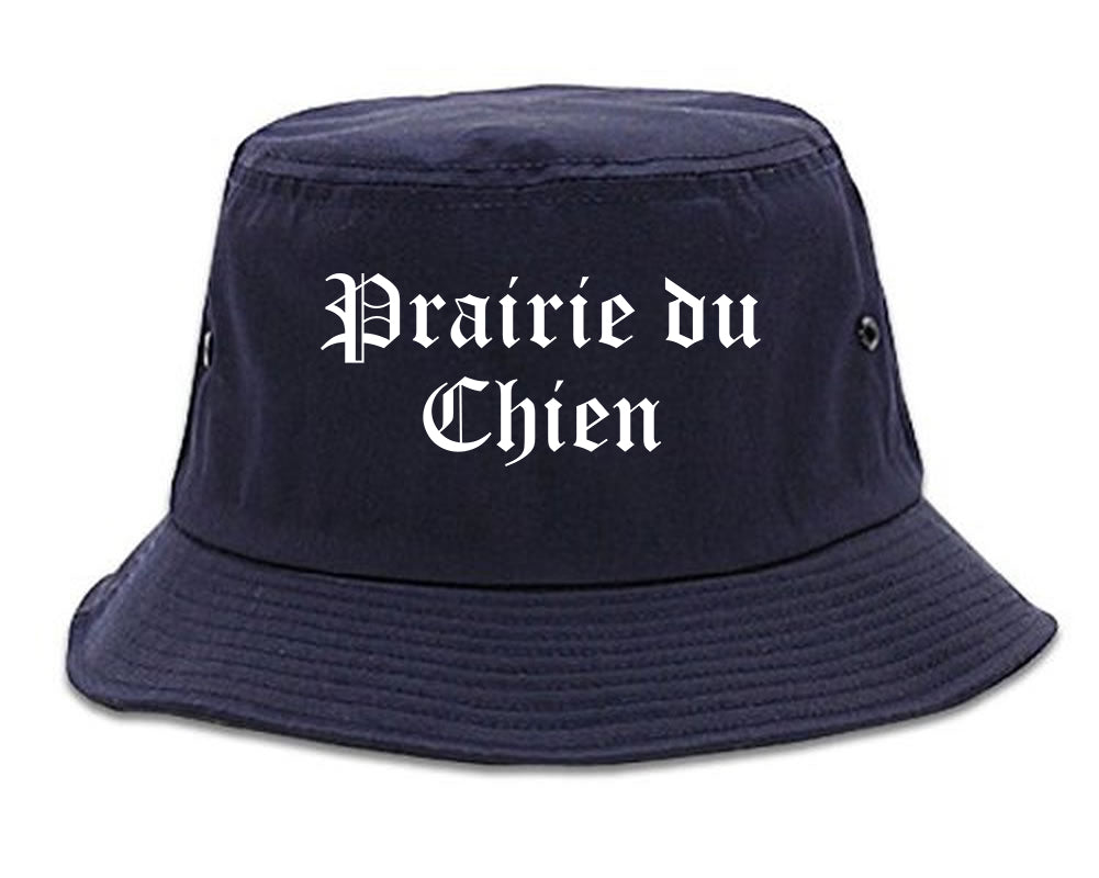 Prairie du Chien Wisconsin WI Old English Mens Bucket Hat Navy Blue