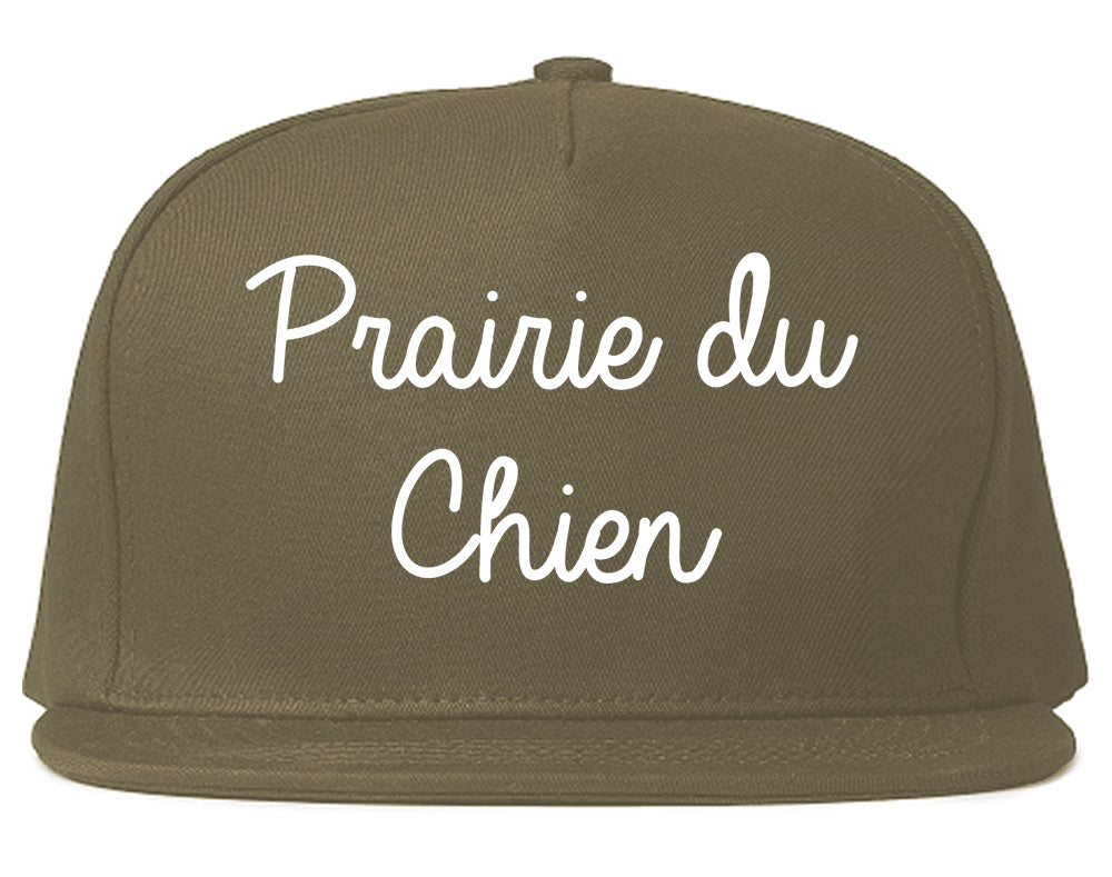 Prairie du Chien Wisconsin WI Script Mens Snapback Hat Grey