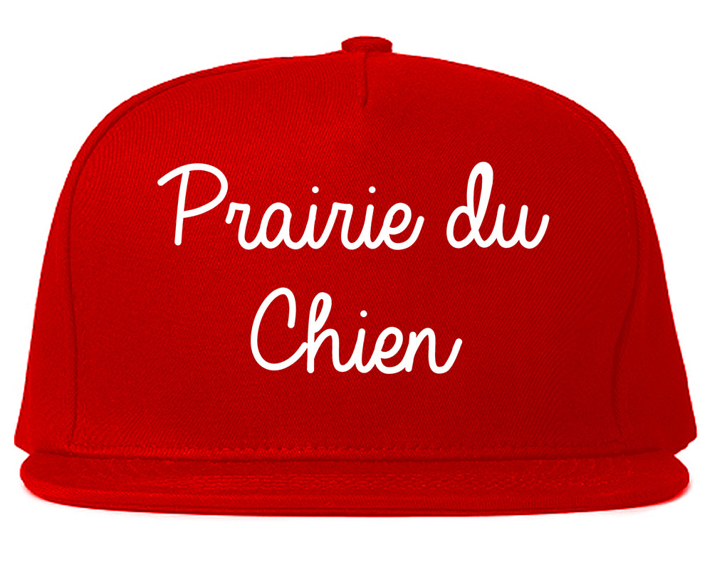 Prairie du Chien Wisconsin WI Script Mens Snapback Hat Red