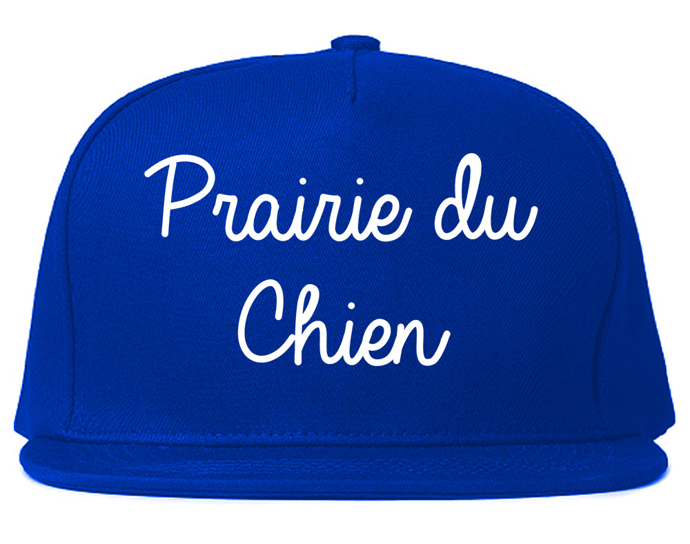 Prairie du Chien Wisconsin WI Script Mens Snapback Hat Royal Blue