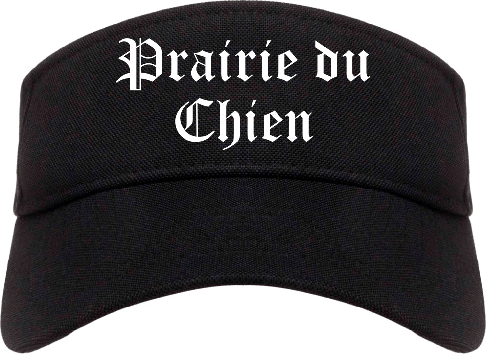 Prairie du Chien Wisconsin WI Old English Mens Visor Cap Hat Black