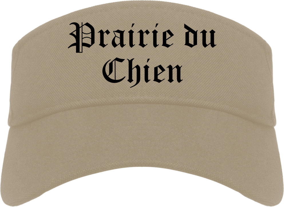 Prairie du Chien Wisconsin WI Old English Mens Visor Cap Hat Khaki