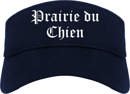 Prairie du Chien Wisconsin WI Old English Mens Visor Cap Hat Navy Blue