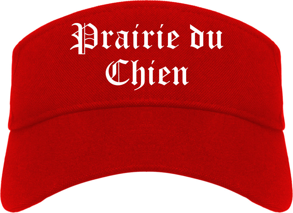 Prairie du Chien Wisconsin WI Old English Mens Visor Cap Hat Red