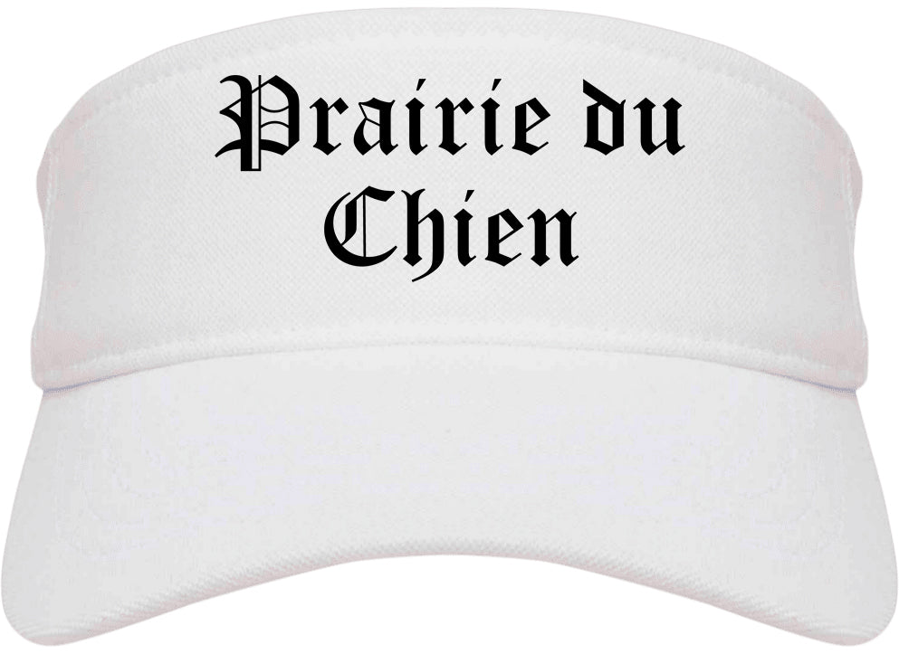 Prairie du Chien Wisconsin WI Old English Mens Visor Cap Hat White