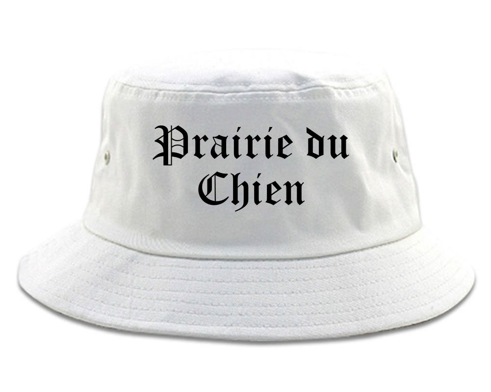 Prairie du Chien Wisconsin WI Old English Mens Bucket Hat White