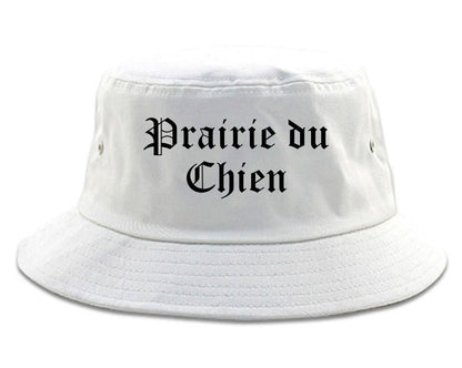 Prairie du Chien Wisconsin WI Old English Mens Bucket Hat White