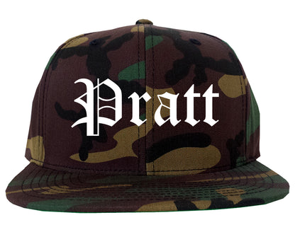Pratt Kansas KS Old English Mens Snapback Hat Army Camo