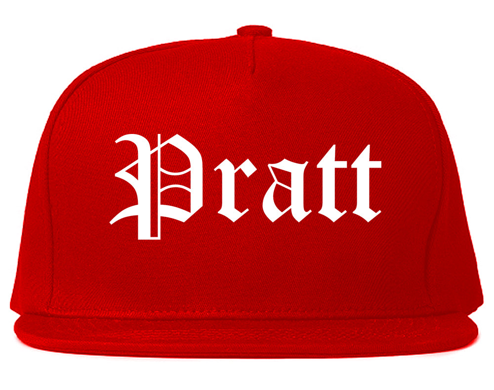 Pratt Kansas KS Old English Mens Snapback Hat Red