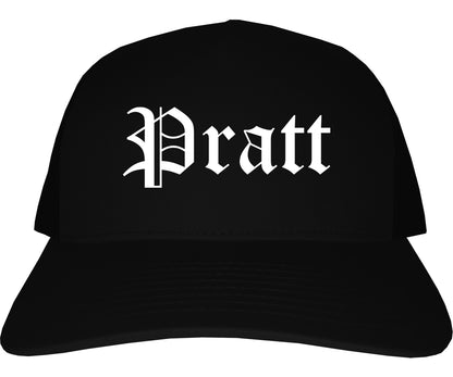 Pratt Kansas KS Old English Mens Trucker Hat Cap Black