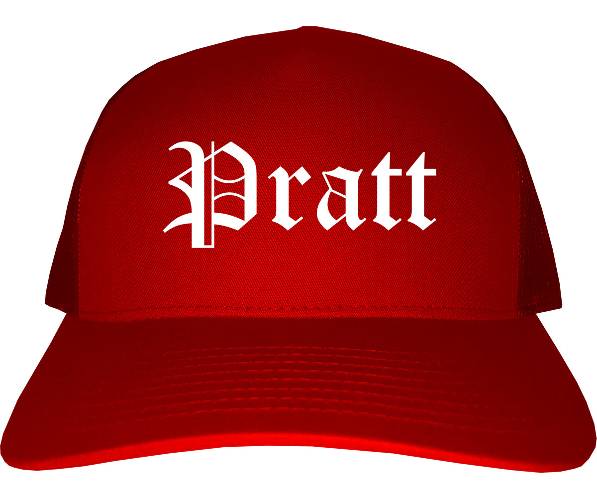 Pratt Kansas KS Old English Mens Trucker Hat Cap Red