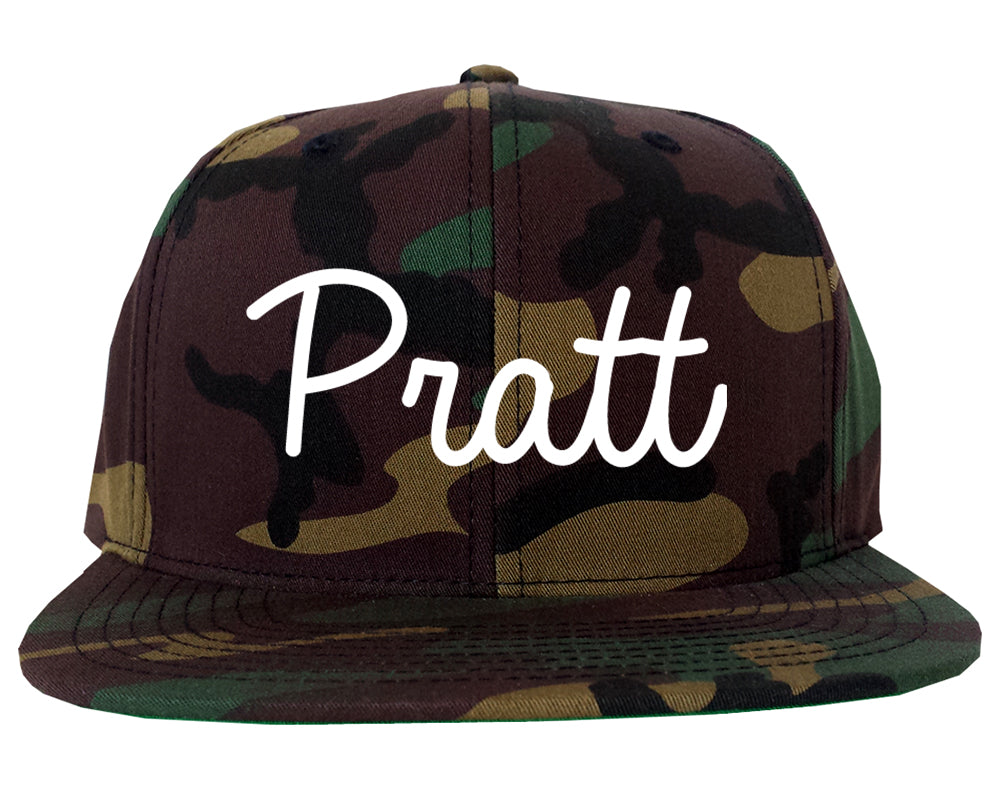 Pratt Kansas KS Script Mens Snapback Hat Army Camo