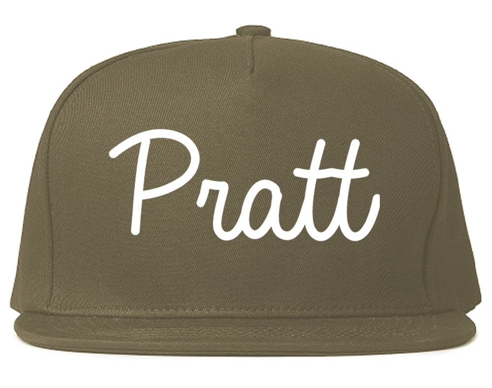 Pratt Kansas KS Script Mens Snapback Hat Grey