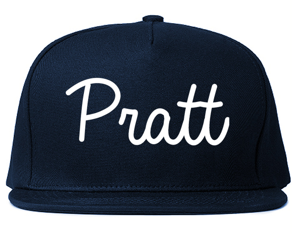 Pratt Kansas KS Script Mens Snapback Hat Navy Blue