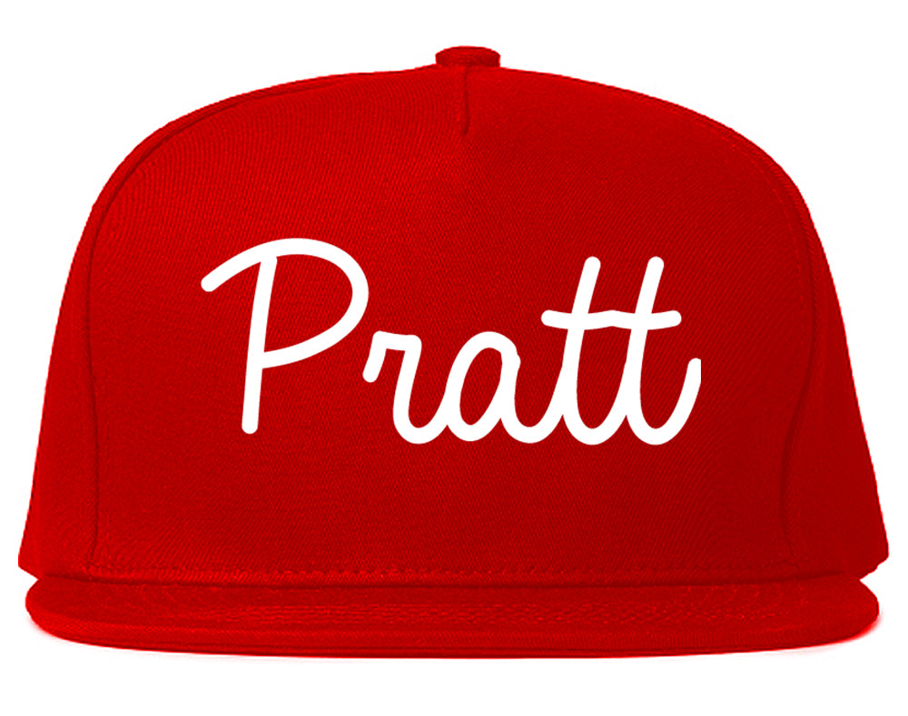 Pratt Kansas KS Script Mens Snapback Hat Red