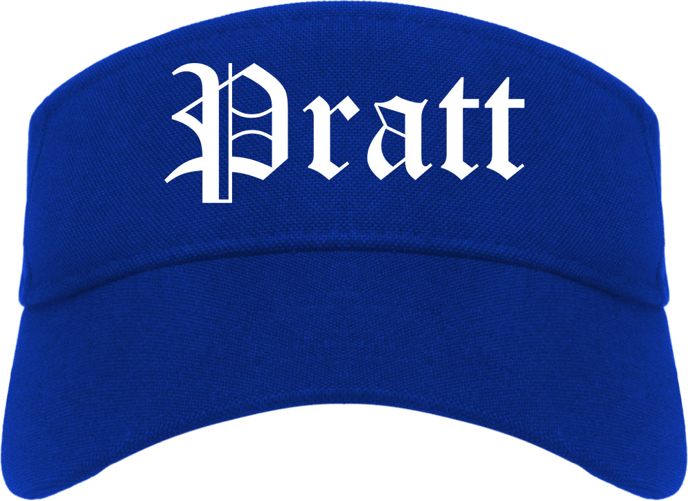 Pratt Kansas KS Old English Mens Visor Cap Hat Royal Blue