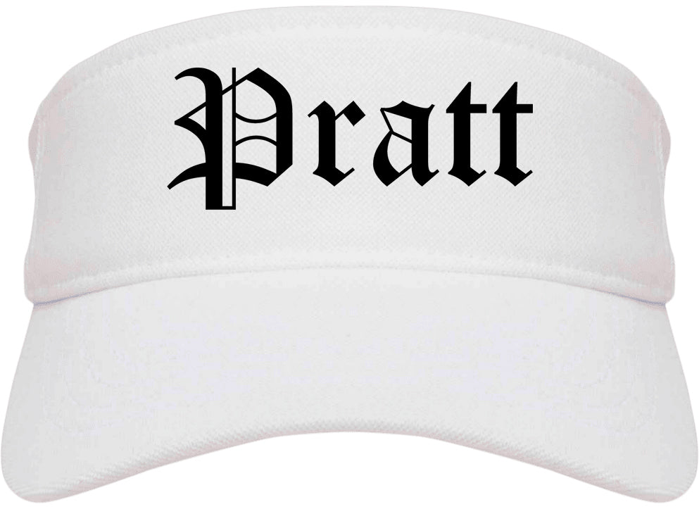 Pratt Kansas KS Old English Mens Visor Cap Hat White
