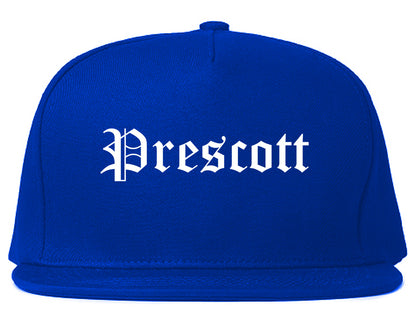 Prescott Arkansas AR Old English Mens Snapback Hat Royal Blue