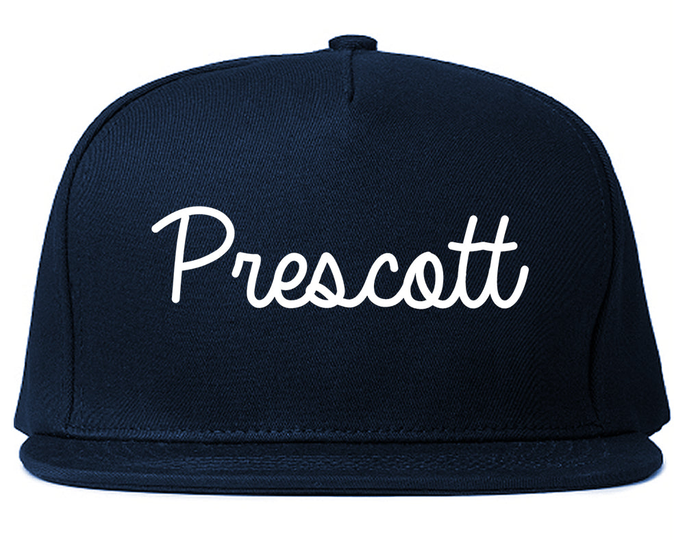 Prescott Arkansas AR Script Mens Snapback Hat Navy Blue