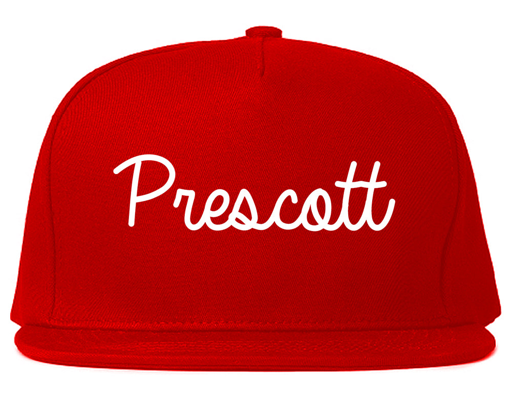 Prescott Arkansas AR Script Mens Snapback Hat Red