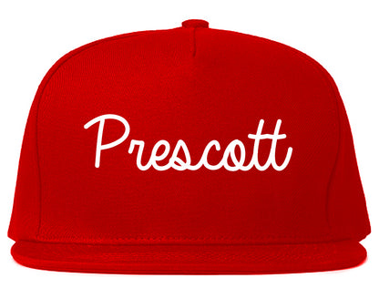 Prescott Arkansas AR Script Mens Snapback Hat Red
