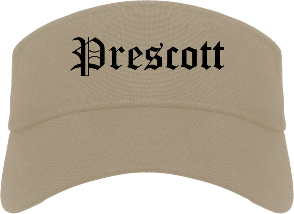 Prescott Arkansas AR Old English Mens Visor Cap Hat Khaki