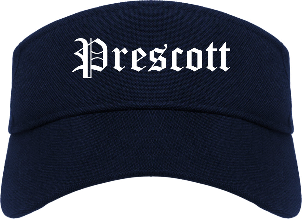 Prescott Arkansas AR Old English Mens Visor Cap Hat Navy Blue
