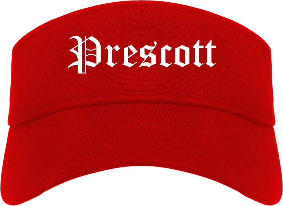Prescott Arkansas AR Old English Mens Visor Cap Hat Red