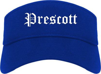 Prescott Arkansas AR Old English Mens Visor Cap Hat Royal Blue