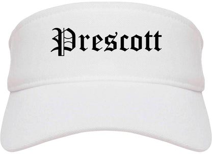 Prescott Arkansas AR Old English Mens Visor Cap Hat White