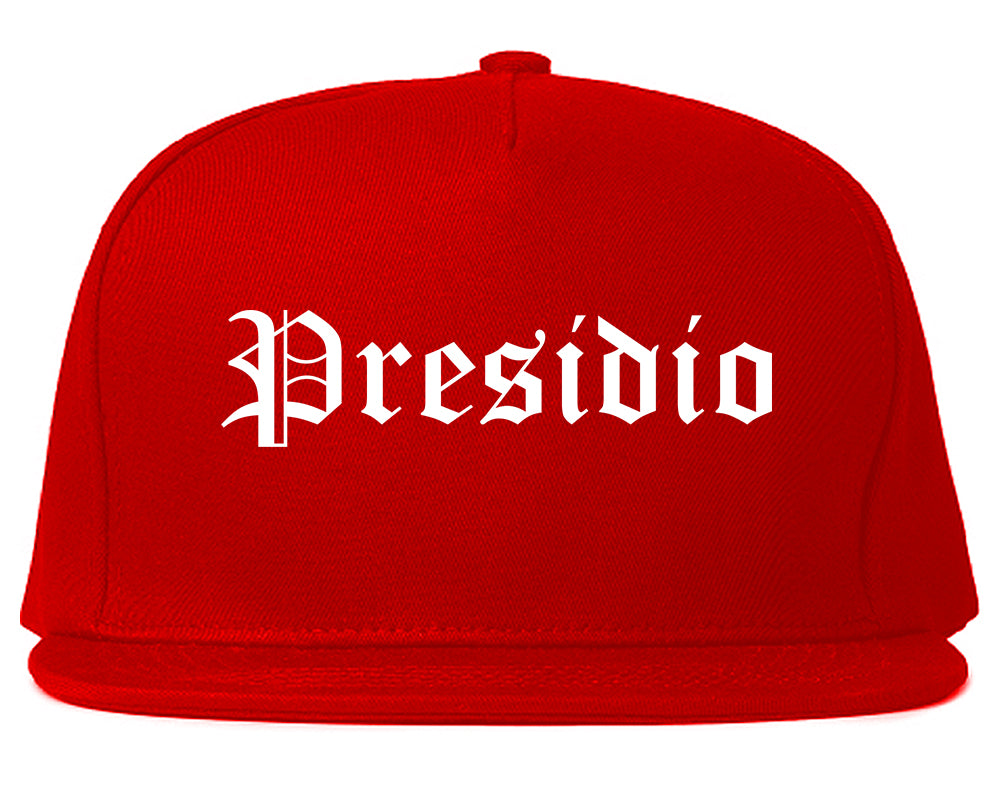 Presidio Texas TX Old English Mens Snapback Hat Red