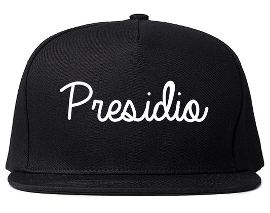 Presidio Texas TX Script Mens Snapback Hat Black