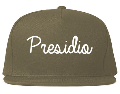 Presidio Texas TX Script Mens Snapback Hat Grey