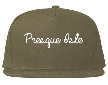 Presque Isle Maine ME Script Mens Snapback Hat Grey