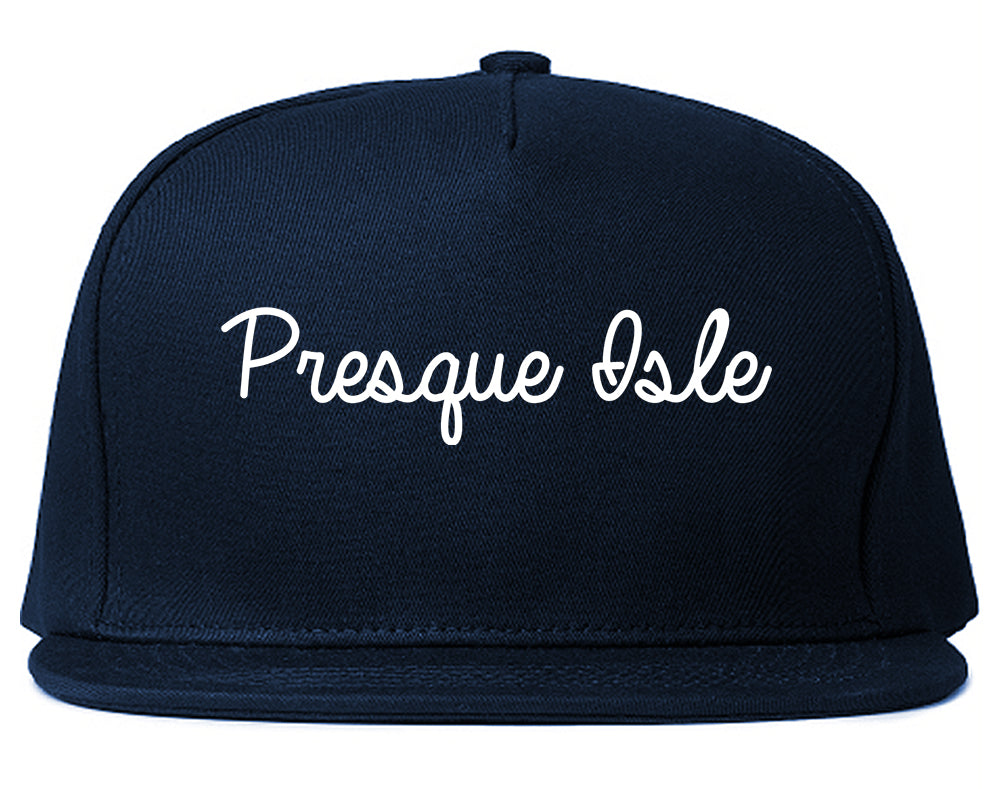 Presque Isle Maine ME Script Mens Snapback Hat Navy Blue