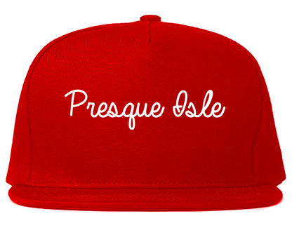 Presque Isle Maine ME Script Mens Snapback Hat Red